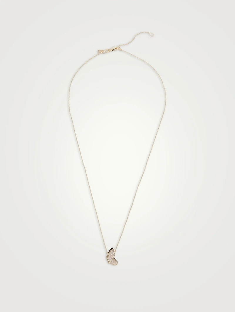 14K Gold Pavé Butterfly Necklace