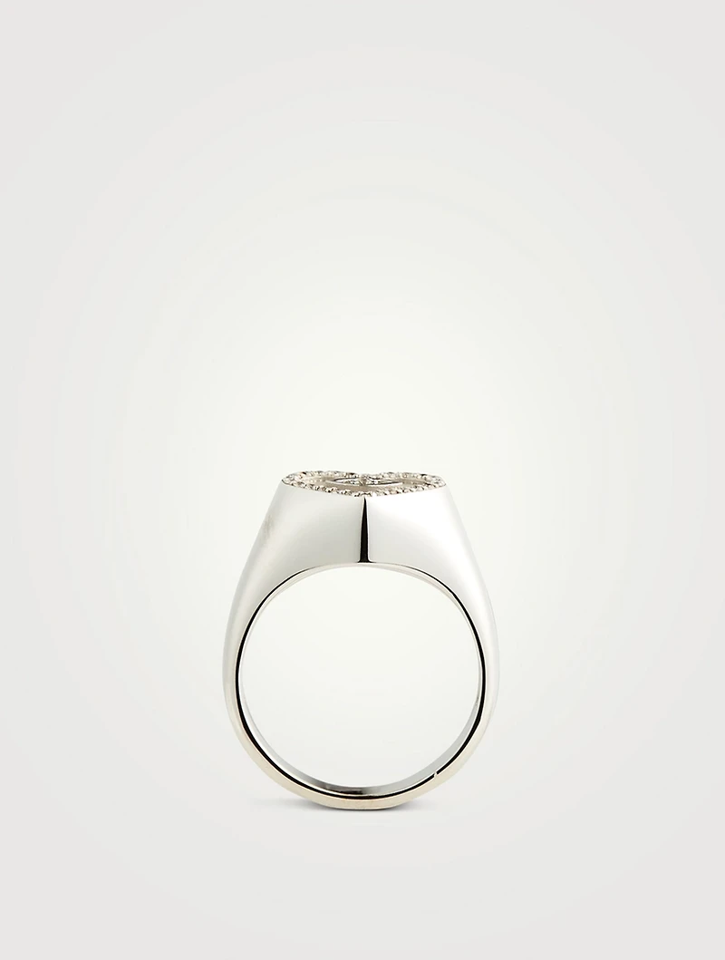 14K Gold Heart Eye Signet Ring With Diamonds