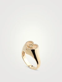 14K Gold Heart Eye Signet Ring With Diamonds
