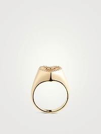 14K Gold Heart Eye Signet Ring With Diamonds