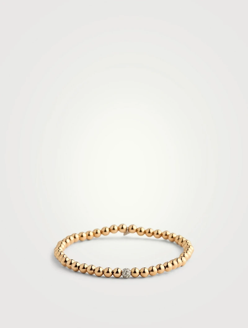 14K Gold Beaded Bracelet With Diamond Bead