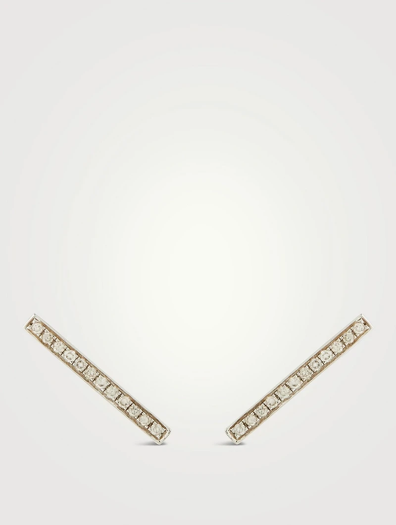 14K Gold Bar Stud Earrings With Diamonds
