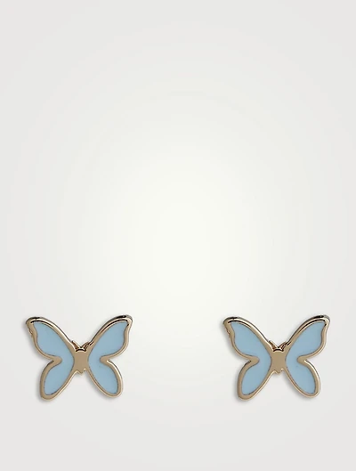 14K Gold Enamel Butterfly Stud Earrings