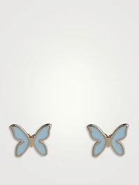14K Gold Enamel Butterfly Stud Earrings
