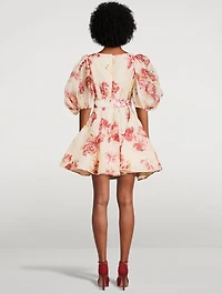High Tide Puff-Sleeve Mini Dress Floral Print