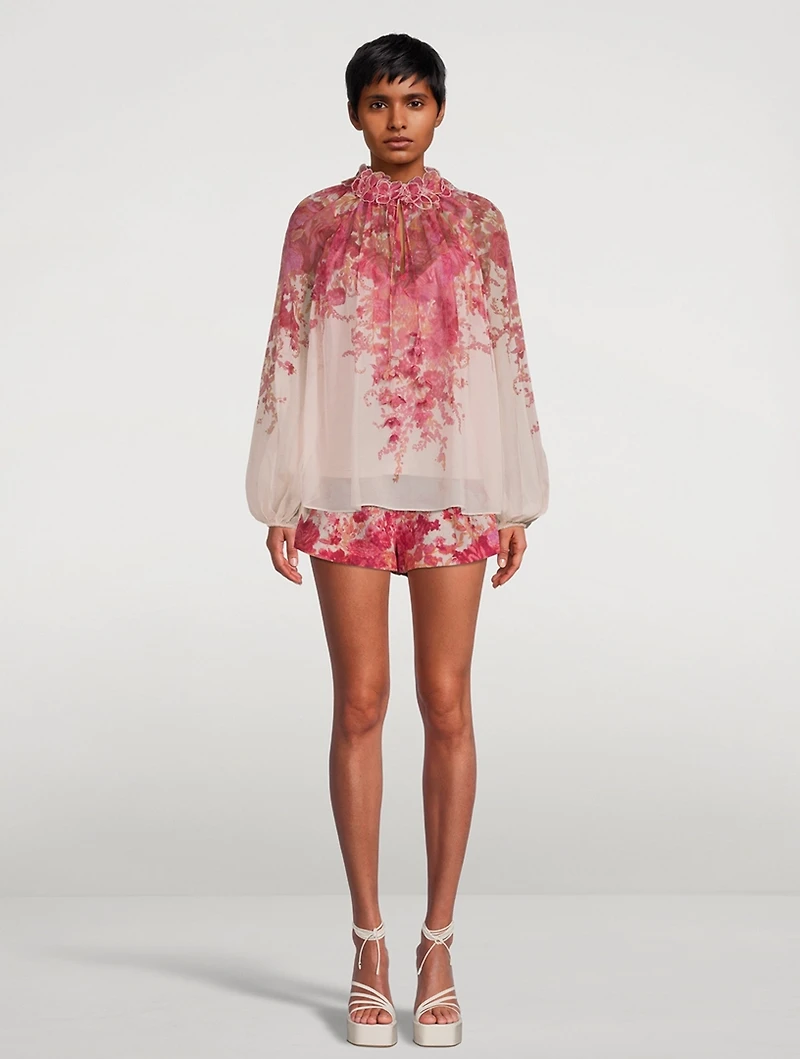High Tide Puff-Sleeve Blouse Floral Print