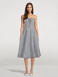 High Tide Strapless Midi Dress In Chevron Print