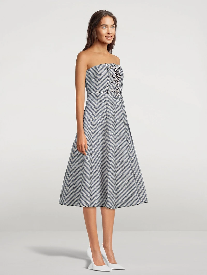 High Tide Strapless Midi Dress In Chevron Print