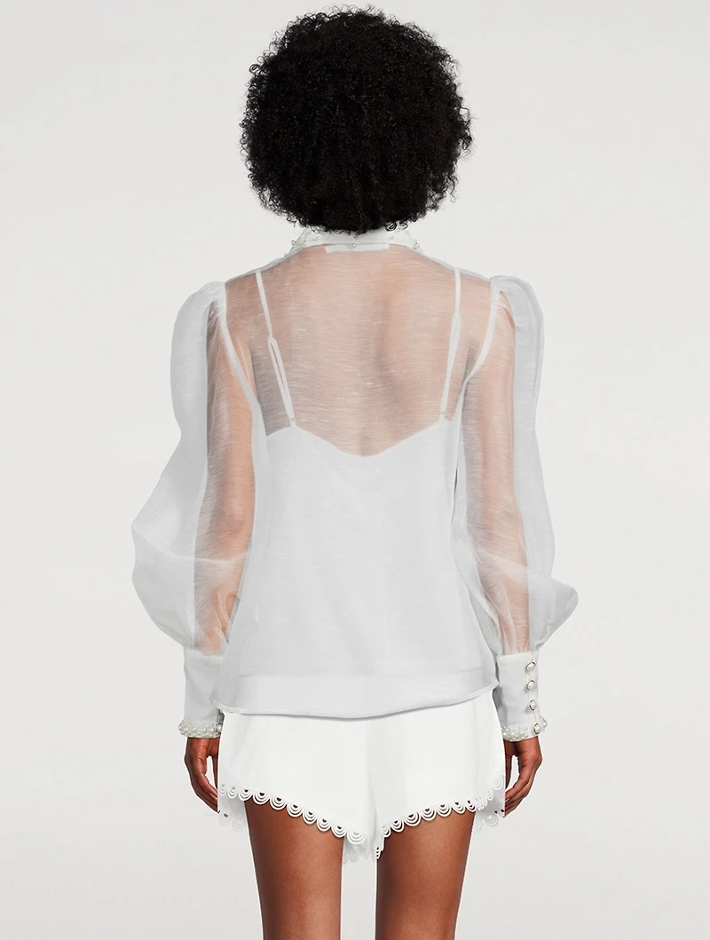 High Tide Pearl-Embellished Sheer Shirt
