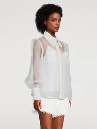 High Tide Pearl-Embellished Sheer Shirt