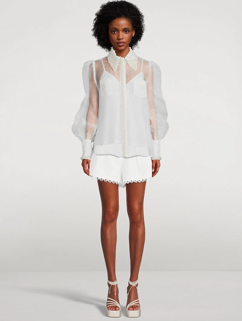 High Tide Pearl-Embellished Sheer Shirt