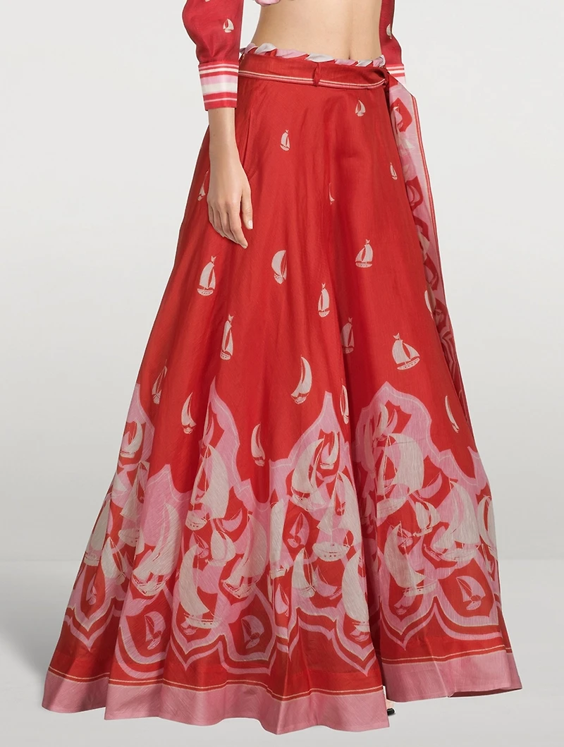 High Tide Maxi Skirt Sailboat Print