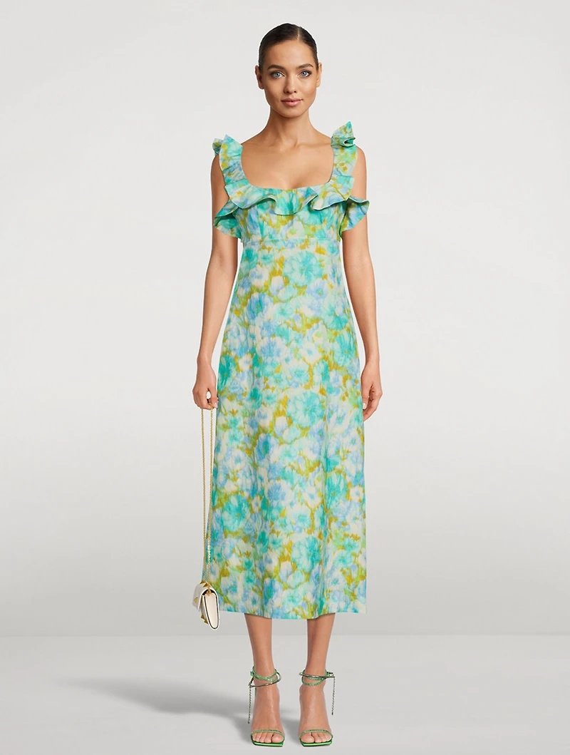 High Tide Frilled Midi Dress Floral Print