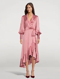 Silk Wrap Midi Dress