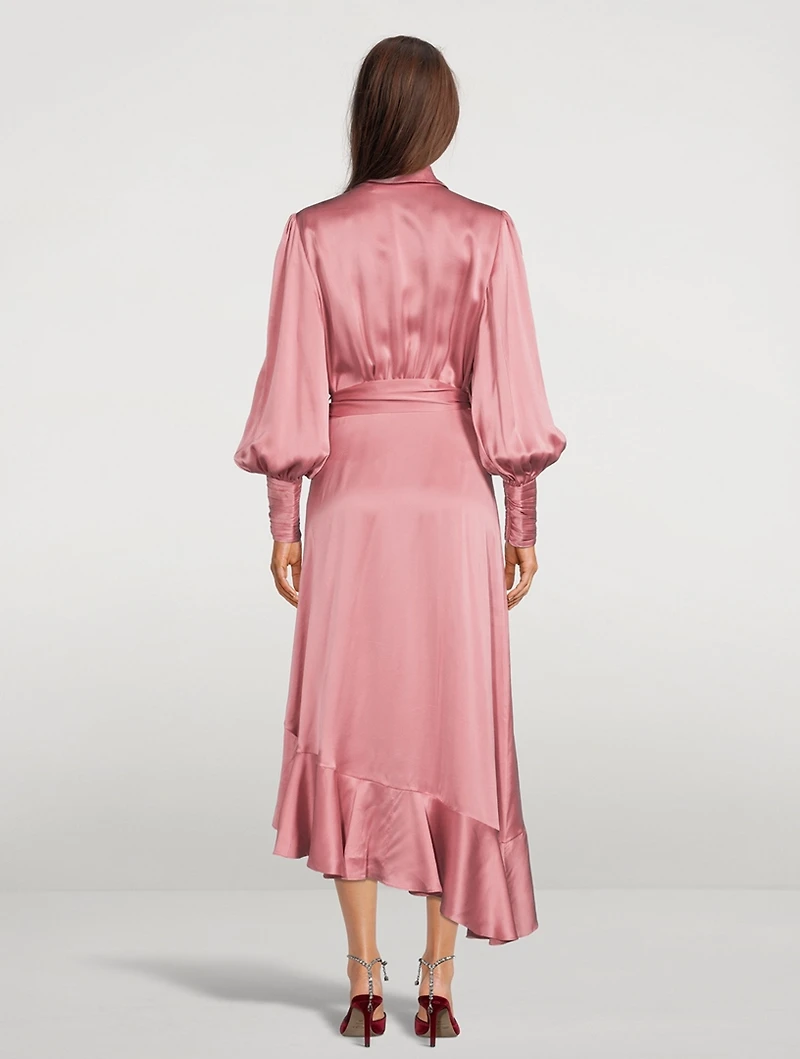 Silk Wrap Midi Dress