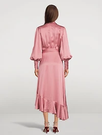 Silk Wrap Midi Dress