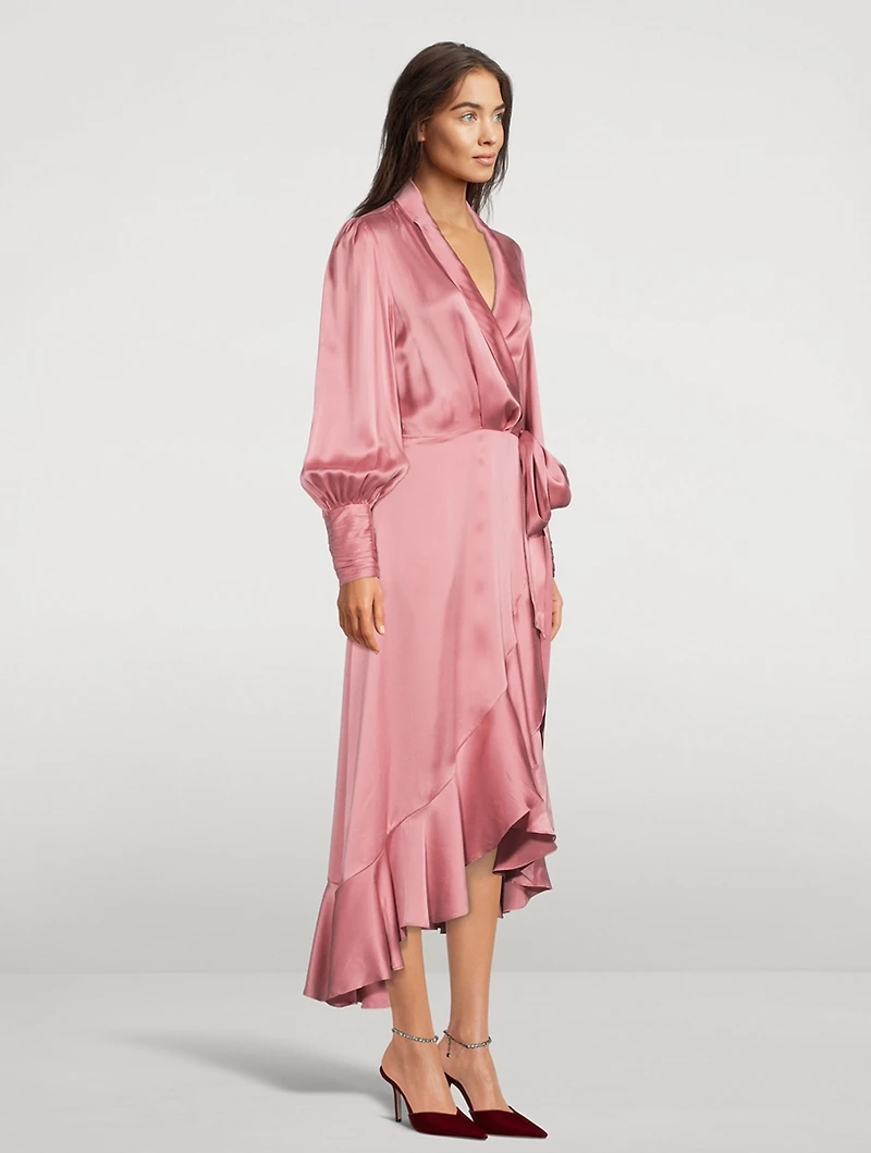 Silk Wrap Midi Dress