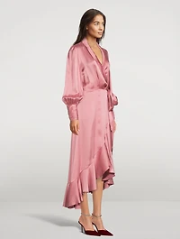 Silk Wrap Midi Dress