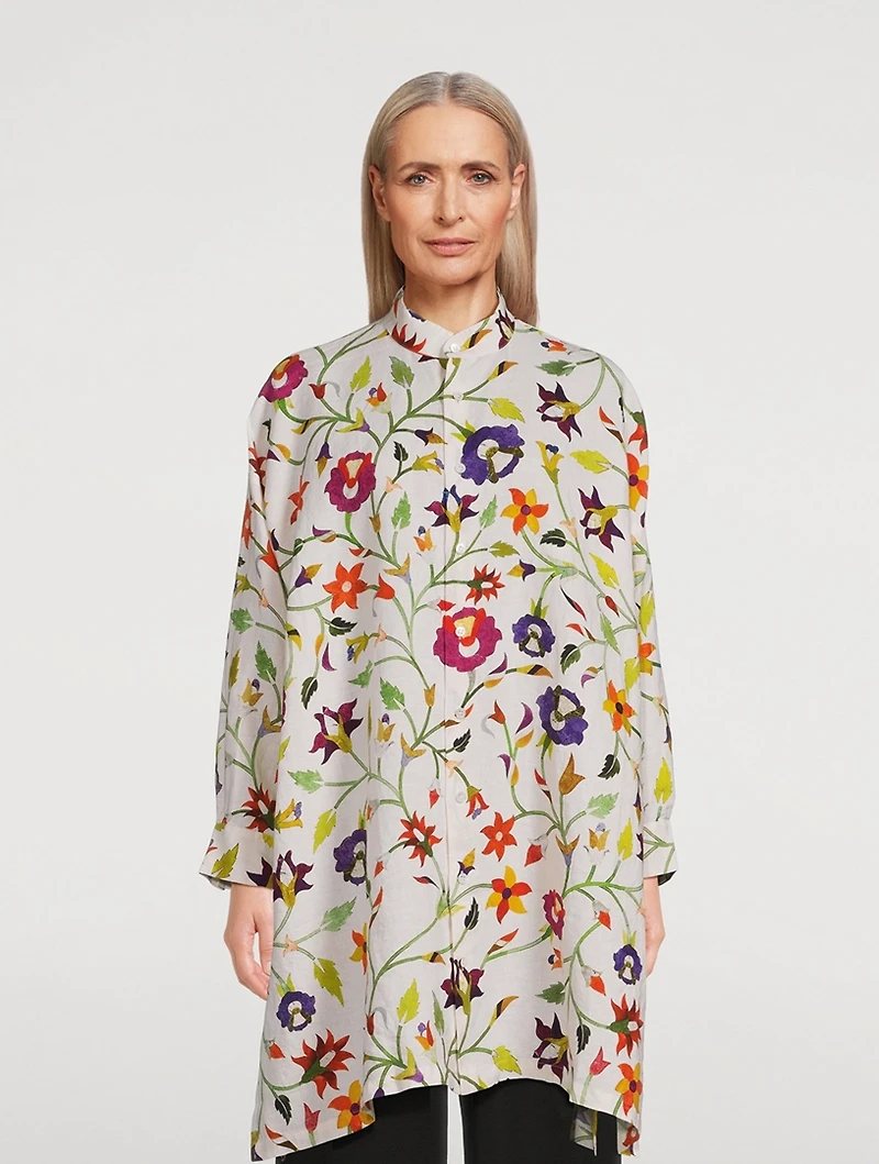 Linen Long Shirt Floral Print