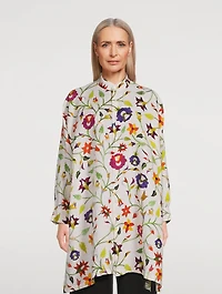 Linen Long Shirt Floral Print