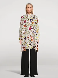 Linen Long Shirt Floral Print