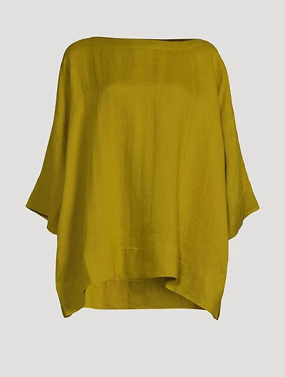 Linen Draped Three-Quarter-Sleeve Top