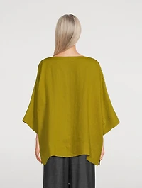 Linen Draped Three-Quarter-Sleeve Top