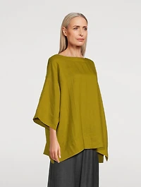 Linen Draped Three-Quarter-Sleeve Top