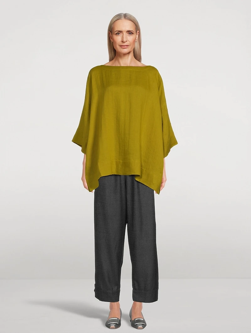Linen Draped Three-Quarter-Sleeve Top
