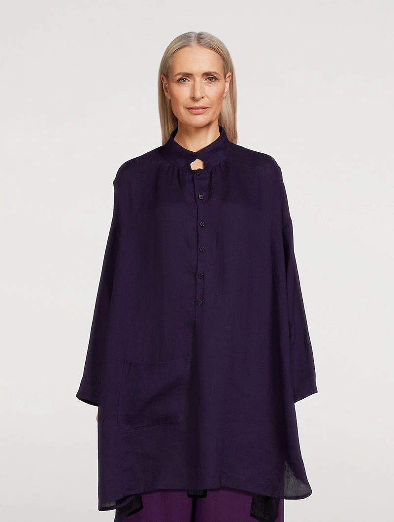 Linen Long Sloped-Shoulder Shirt