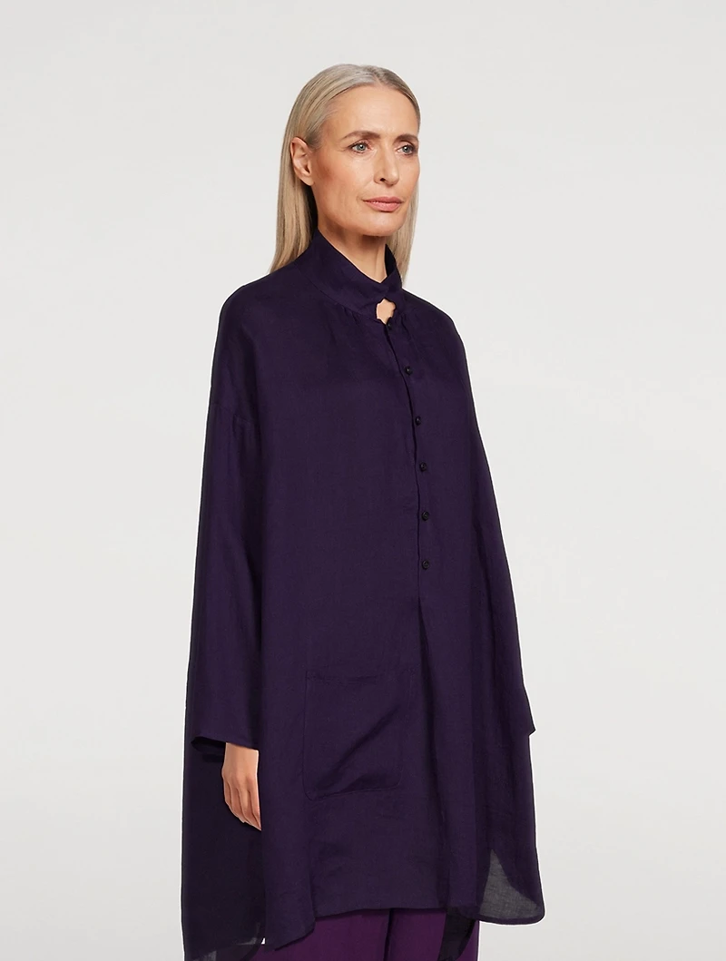 Linen Long Sloped-Shoulder Shirt