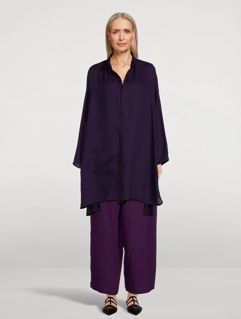 Linen Long Sloped-Shoulder Shirt