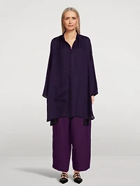 Linen Long Sloped-Shoulder Shirt