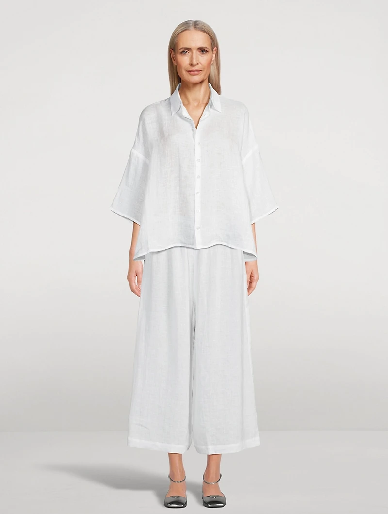 Linen Flared Cropped Pants