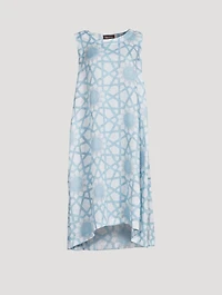 Linen Midi Dress Geometric Floral Print