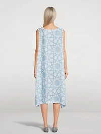 Linen Midi Dress Geometric Floral Print