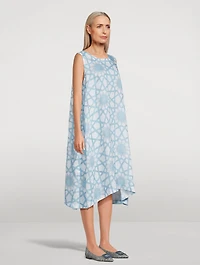 Linen Midi Dress Geometric Floral Print