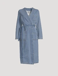 Collarless Denim Trench Coat