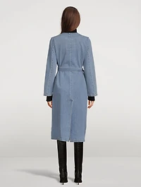 Collarless Denim Trench Coat