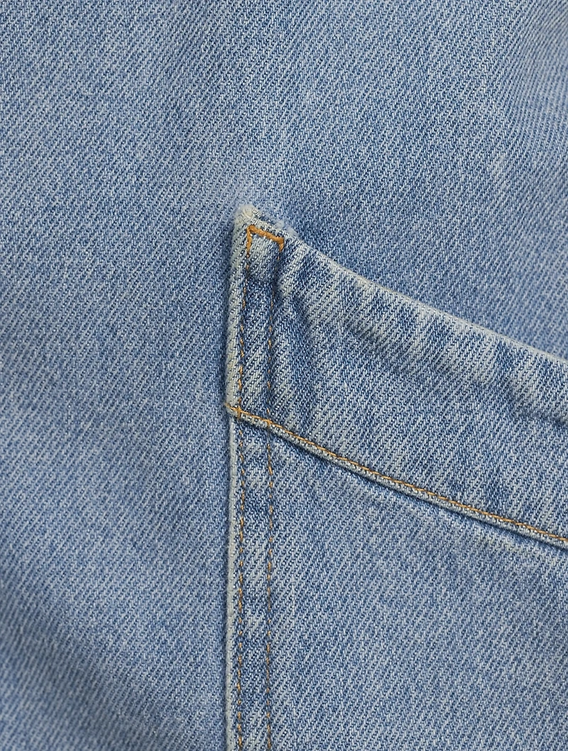 Collarless Denim Trench Coat