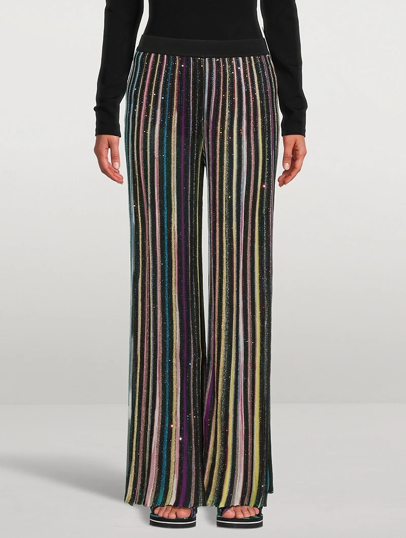 Sequin-Embellished Wide-Leg Knit Pants