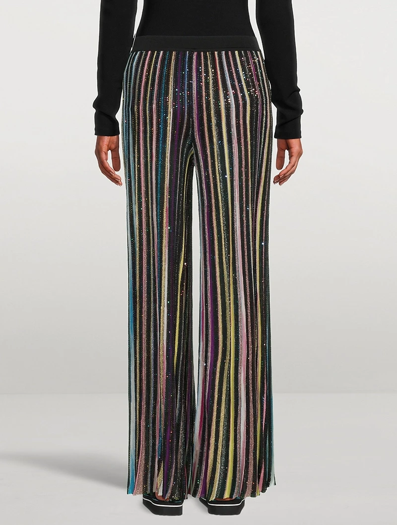 Sequin-Embellished Wide-Leg Knit Pants