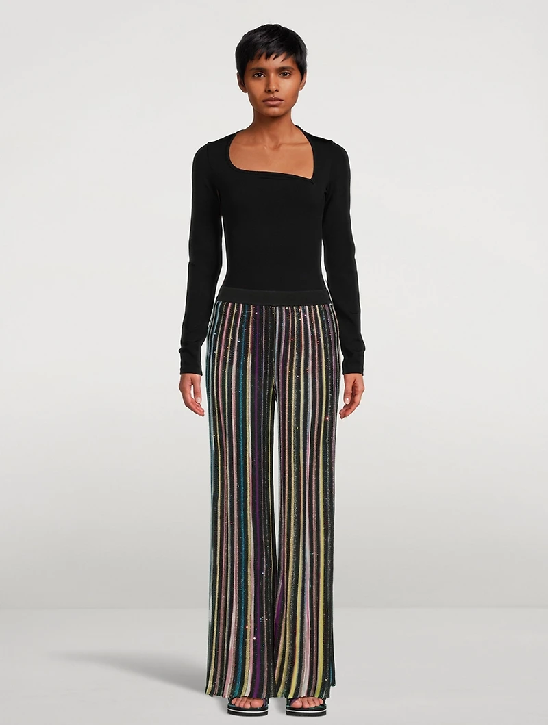 Sequin-Embellished Wide-Leg Knit Pants