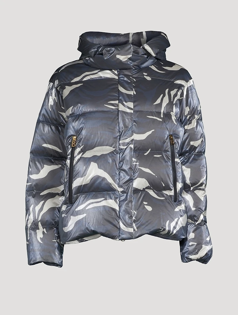 Evelia-D1 Foil Down Jacket Wave Print