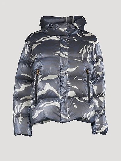 Evelia-D1 Foil Down Jacket Wave Print