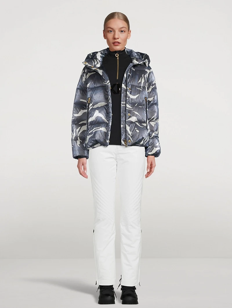 Evelia-D1 Foil Down Jacket Wave Print