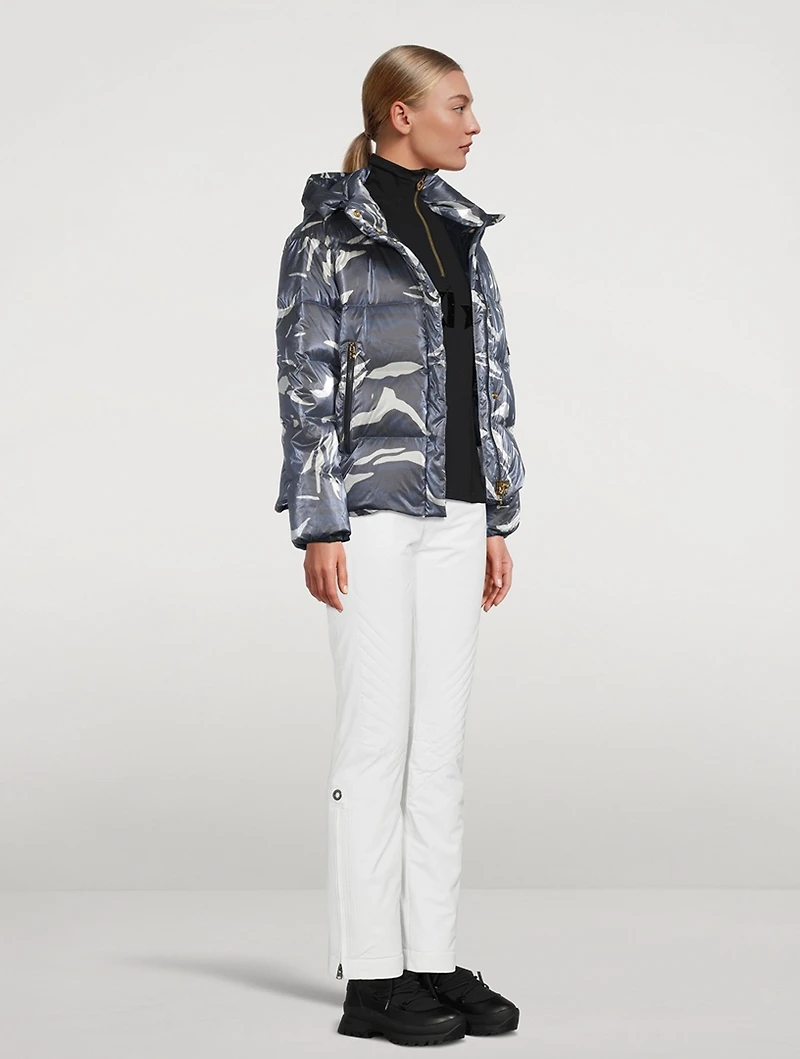 Evelia-D1 Foil Down Jacket Wave Print