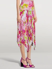 Pleated Midi Skirt Logo Orchid Print