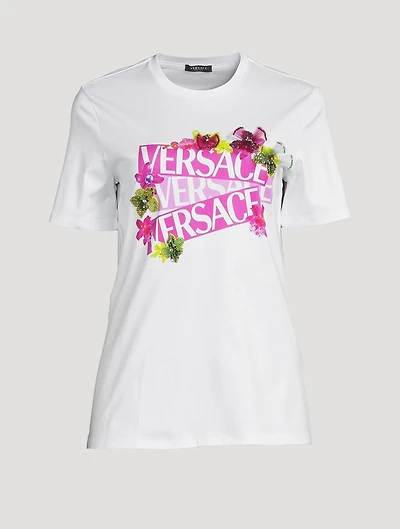 Embellished T-Shirt Logo Orchid Print