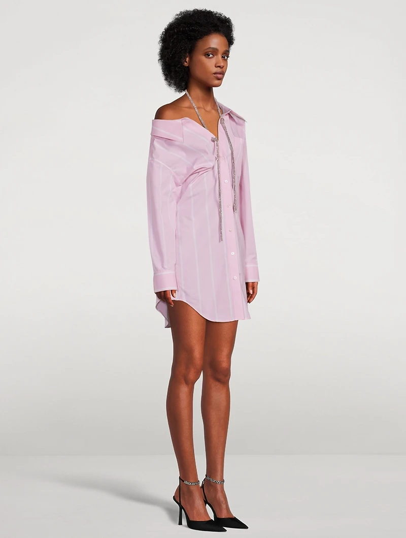 Embellished Off-The-Shoulder Poplin Shirt Dress